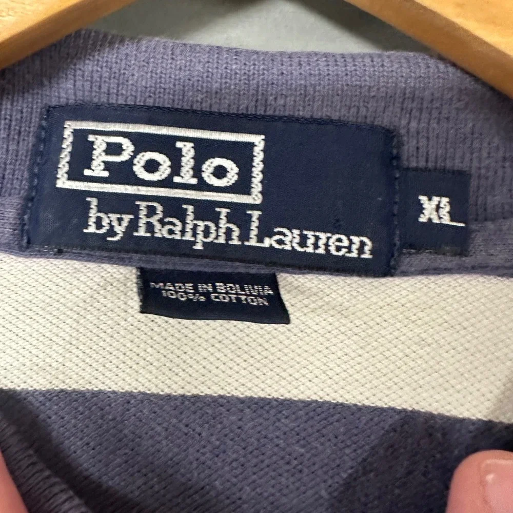 Polo Ralph Lauren Mens XL Striped Polo Shirt Navy Blue White Short Sleeve Cotton